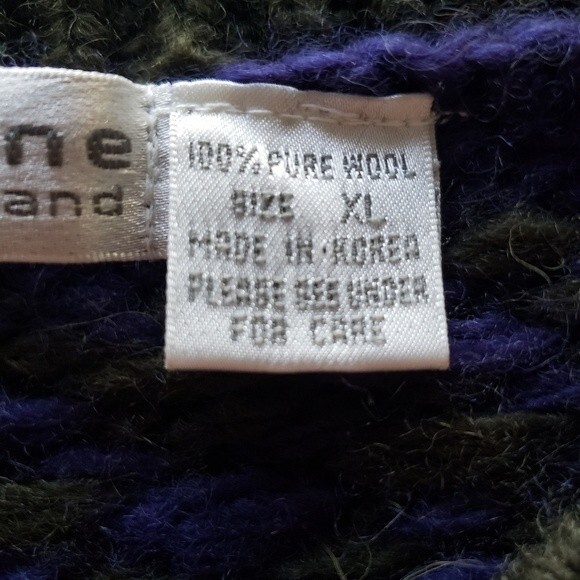 Vintage Claiborne Sweater Mens Size XL Wool Chunky Knitted By Hand Blue Green - Picture 6 of 9